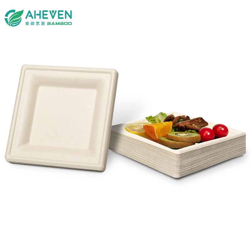 Bulk Packing Sugarcane Bagasse Disposable Square Plates in 7 inch Featured Image