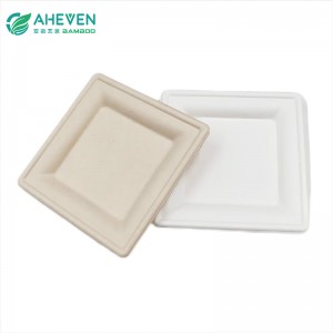 Bulk Packing Sugarcane Bagasse Disposable Square Plates in 7 inch