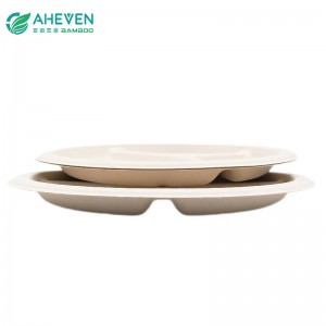 China Manufacture Eco 3 Compartment Bagasse Plate In 9 Inch
