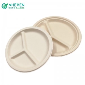 China Manufacture Eco 3 Compartment Bagasse Plate In 9 Inch